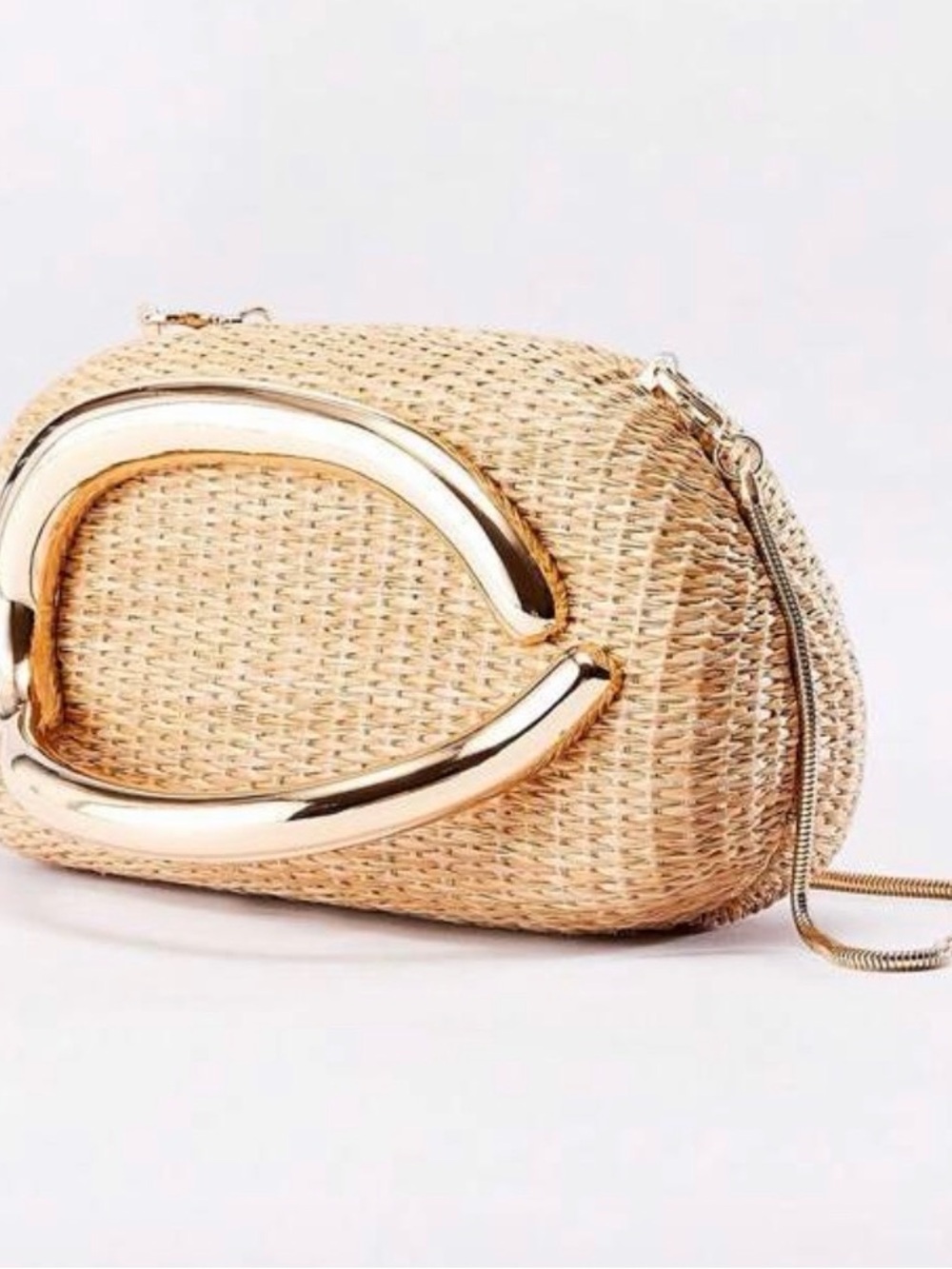 Womens Straw Clutch chain crossbody purse bag with Gold Accent summer vacation - Picture 2 of 7